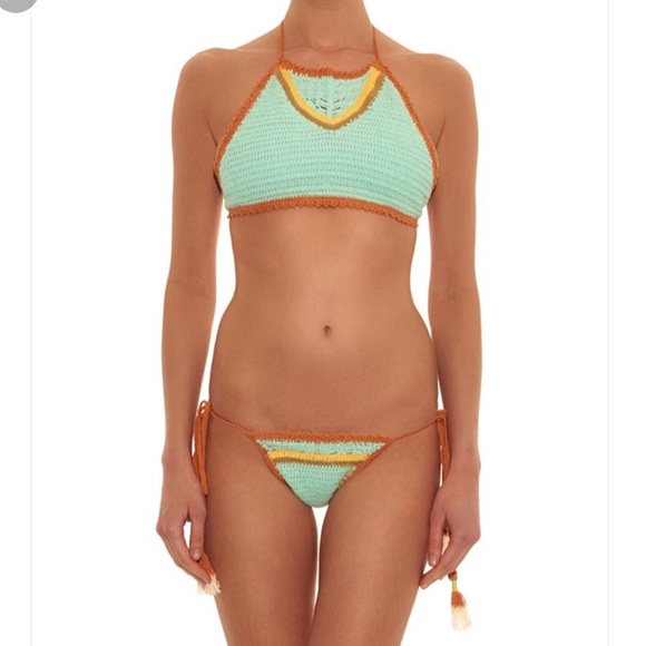 She Made Me Stevie Aqua Crocheted Swim Bottoms - Picture 2 of 8